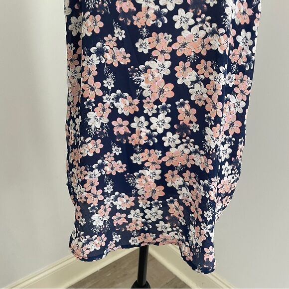 Cotton On Floral Sleeveless Ruched Racerback Blouse Large Navy Pink Cottagecore - Picture 6 of 11